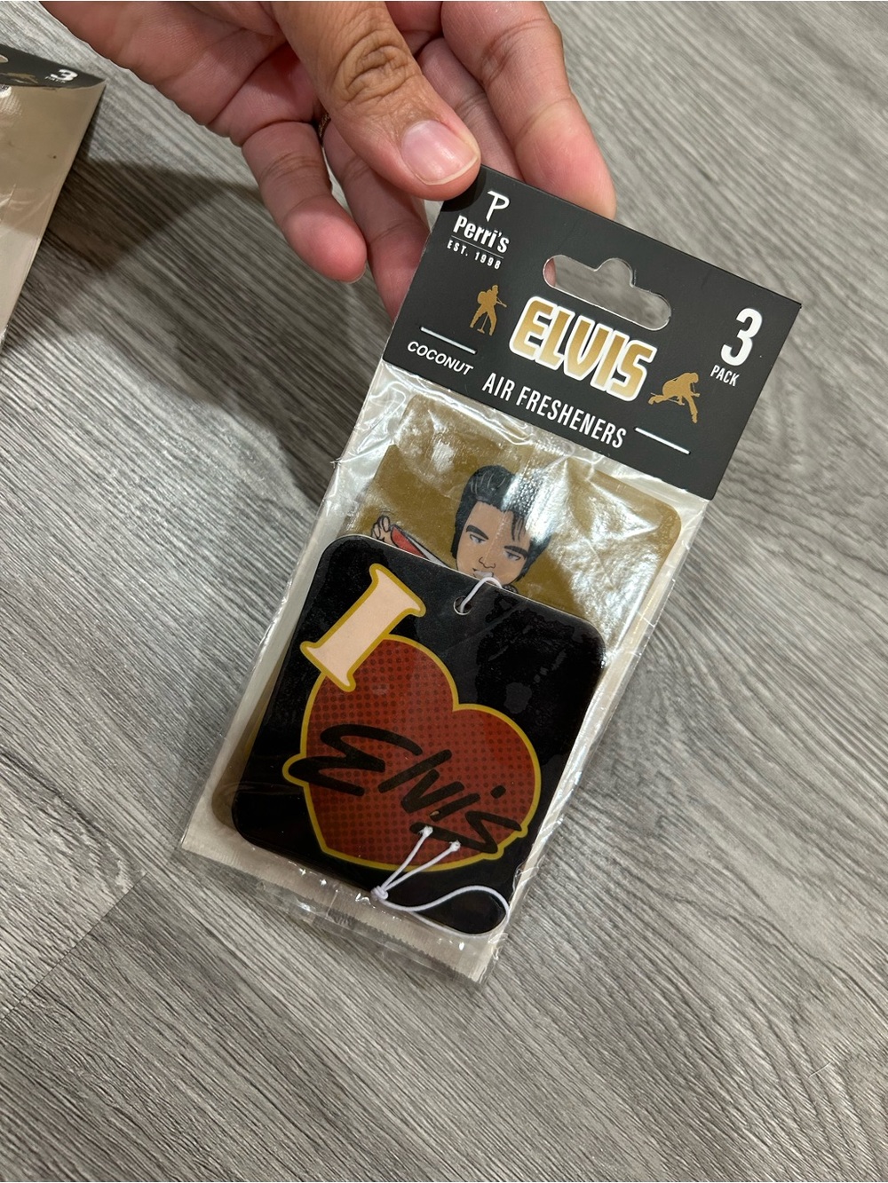 PELVIS Black & Gold 'I ♥ Elvis' Coconut Air Fresheners - 2 packs of 3 (6 total)